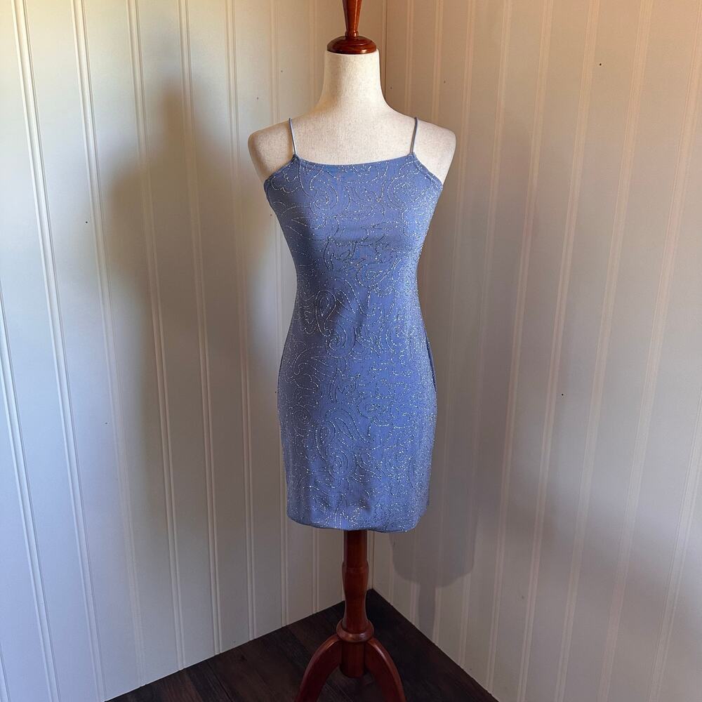 Vintage 90s/Y2K Blue Sparkle Mini Dress Juniors 5/6